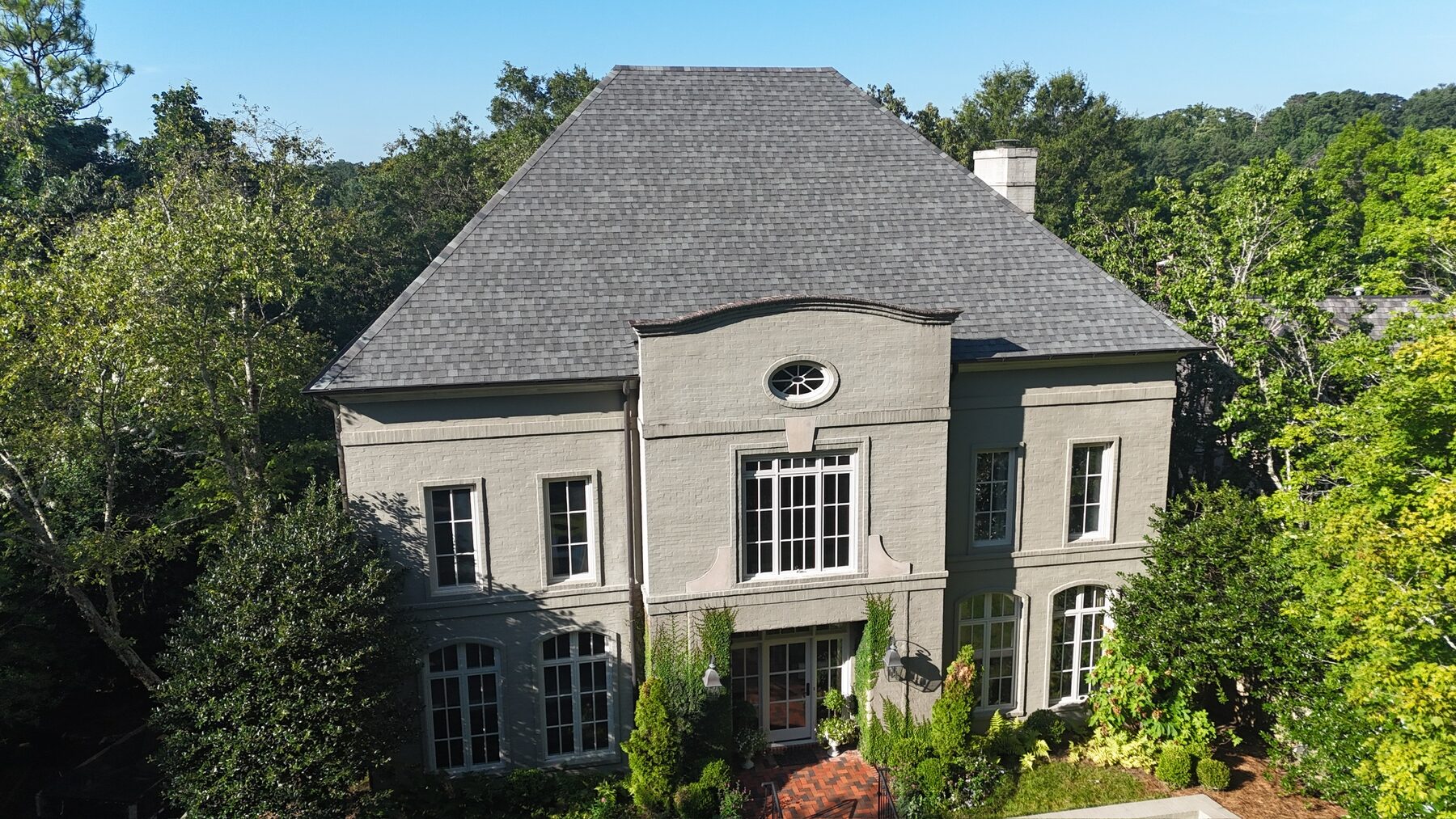 Aerial drone view of completed roof replacement, Greater Birmingham AL